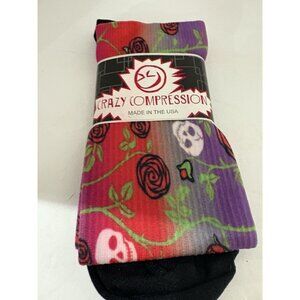 Crazy Compression Socks Womens L XL USA Made Halloween Skull Roses
